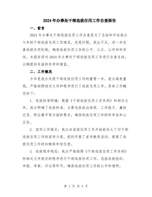 2024年办事处干部选拔任用工作自查报告