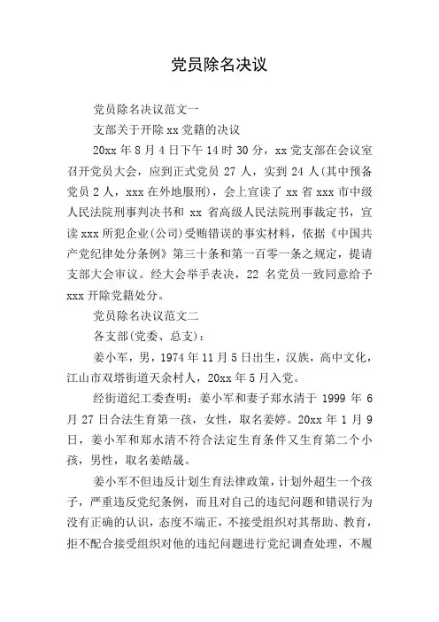 党员除名决议