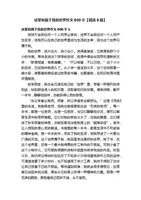 这里有属于我的世界作文800字【精选6篇】