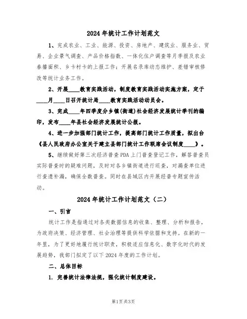 2024年统计工作计划范文(二篇)