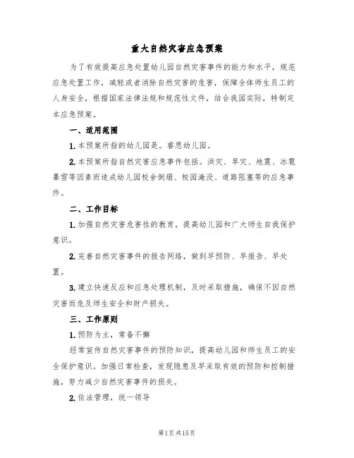 重大自然灾害应急预案（3篇）