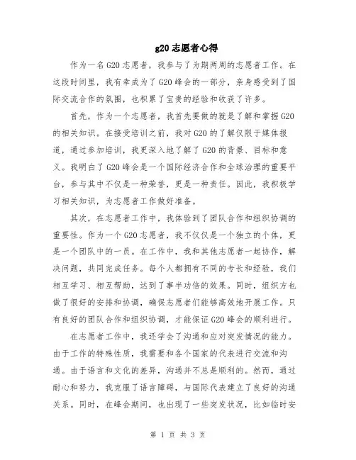 g20志愿者心得
