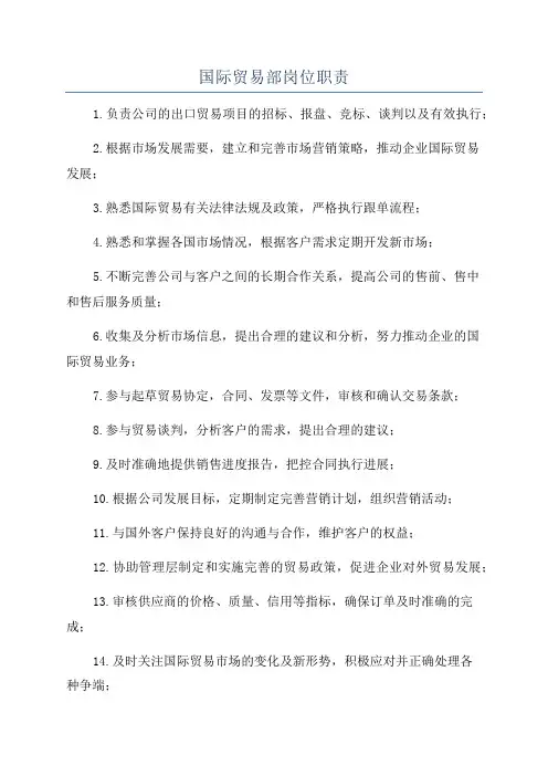 国际贸易部岗位职责