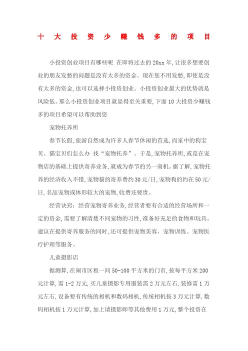 十大投资少赚钱多的项目
