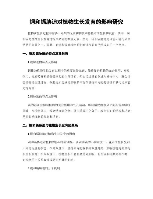 铜和镉胁迫对植物生长发育的影响研究