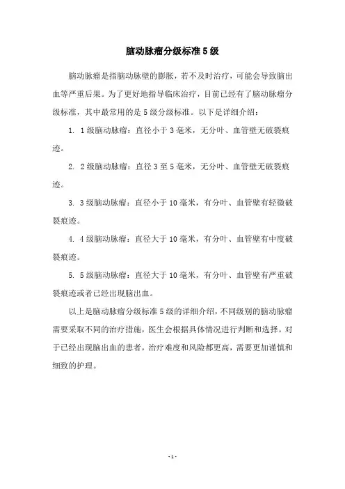 脑动脉瘤分级标准5级