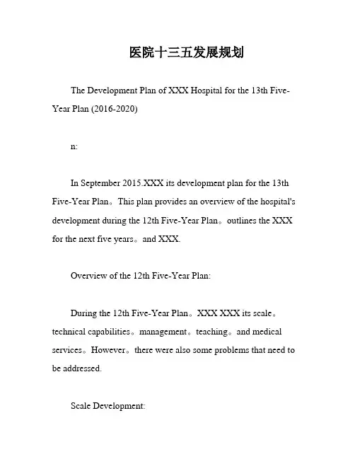 医院十三五发展规划