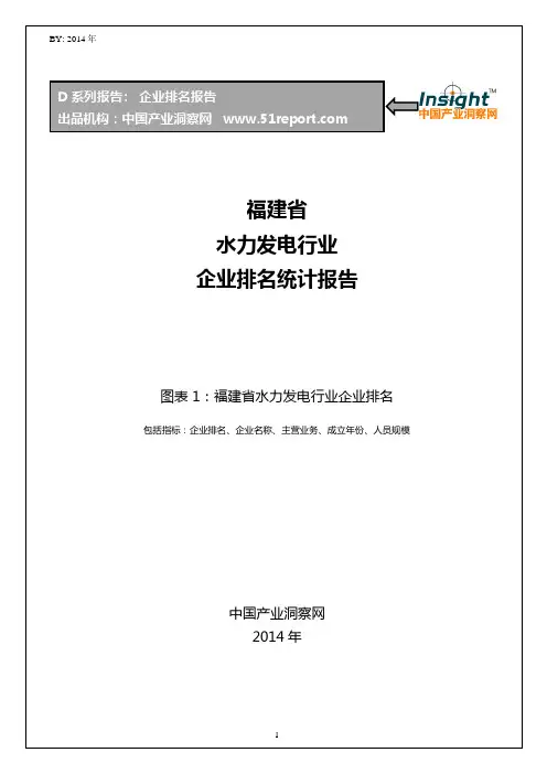 福建省水力发电行业企业排名统计报告