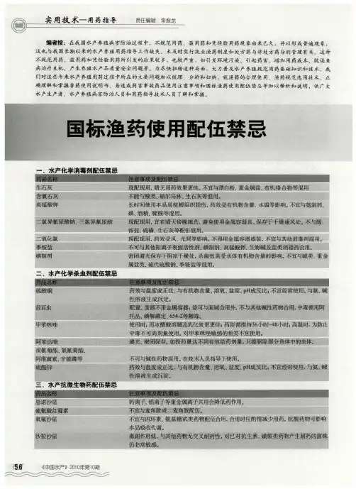 国标渔药使用配伍禁忌