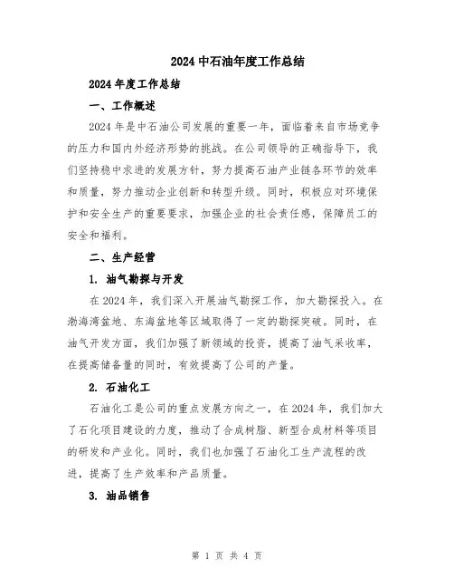 2024中石油年度工作总结