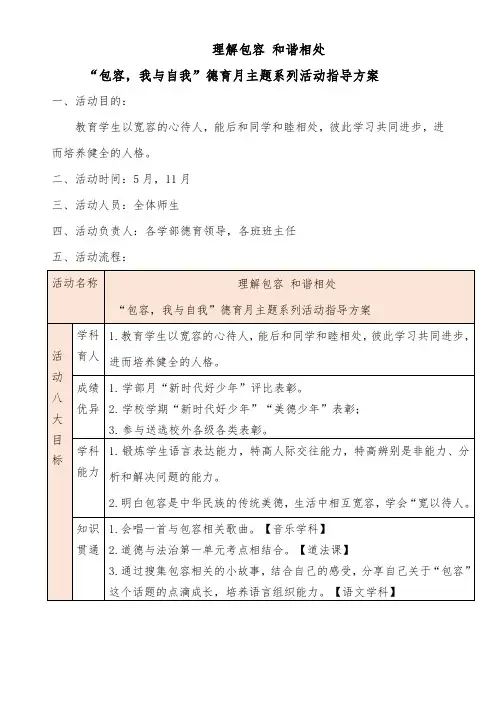 理解包容 和谐相处(5月德育主题实施方案)