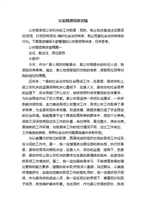 公安局领导发言稿
