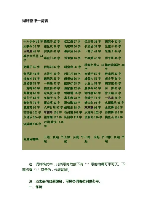 词牌格律一览表