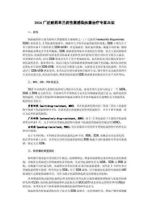 广泛耐药革兰阴性菌感染抗菌治疗专家共识XDR GNB诊治共识 精校 