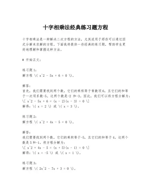 十字相乘法经典练习题方程