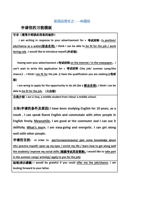 高考英语应用文之--申请信模板及满分作文范文