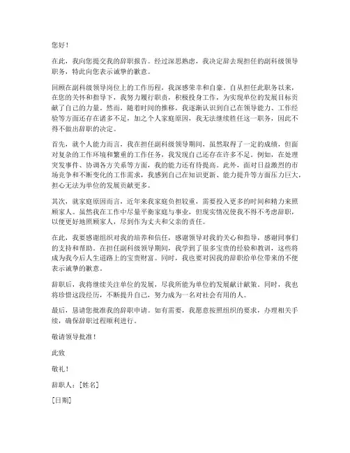 副科级领导辞职报告