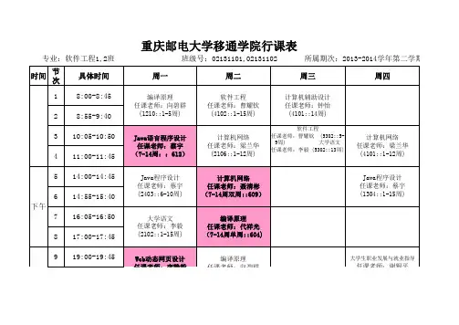 软件工程一班课表课表(包括上机课)