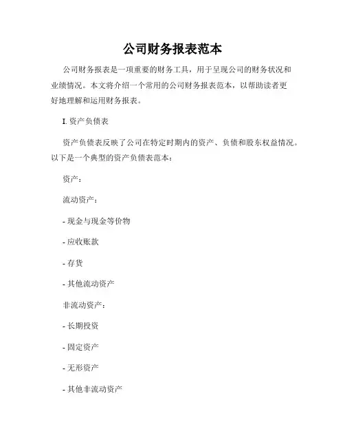 公司财务报表范本