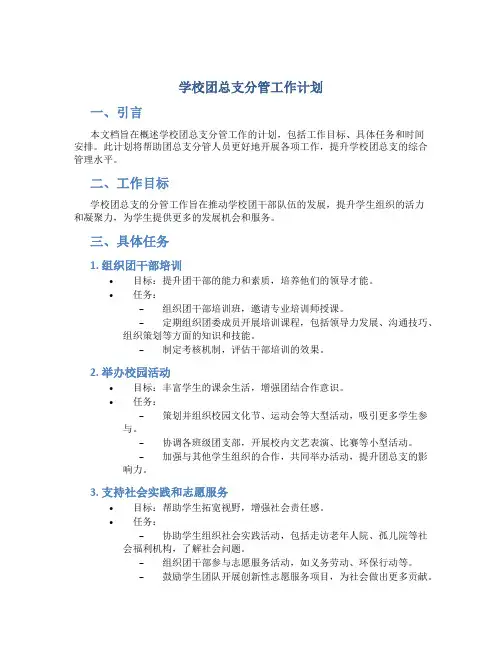 学校团总支分管工作计划