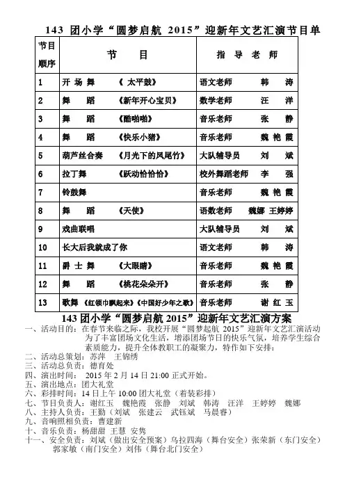 迎新方案节目串词节目单观看评分表