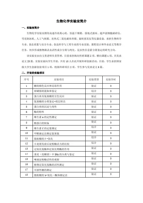 生物化学实验室简介