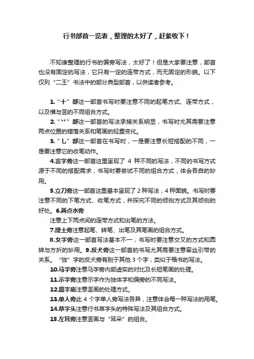 行书部首一览表，整理的太好了，赶紧收下！