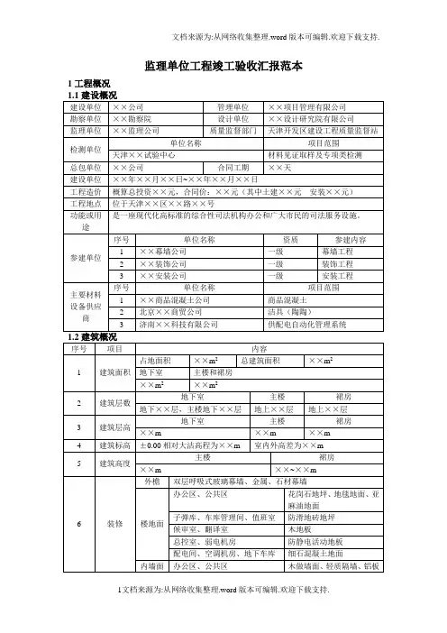 监理单位工程竣工验收汇报范本1