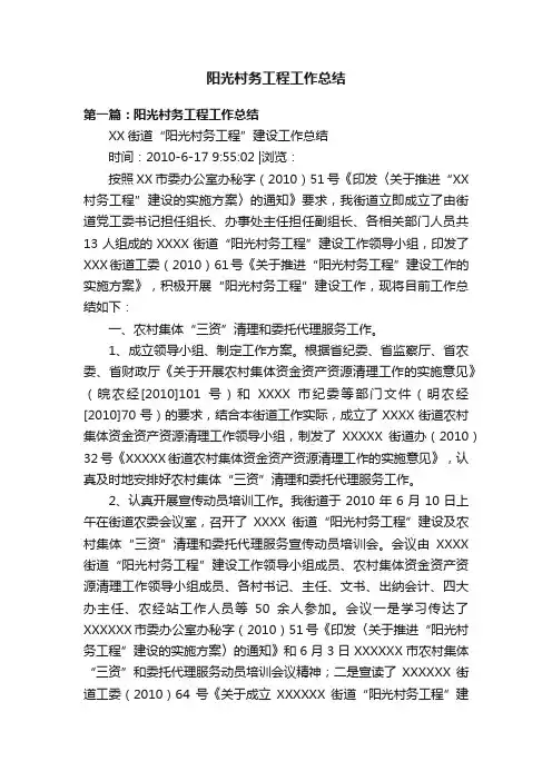 阳光村务工程工作总结