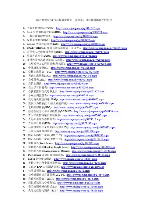 精心整理的50份心理测量量表(含链接,可以随时随地在线测评)