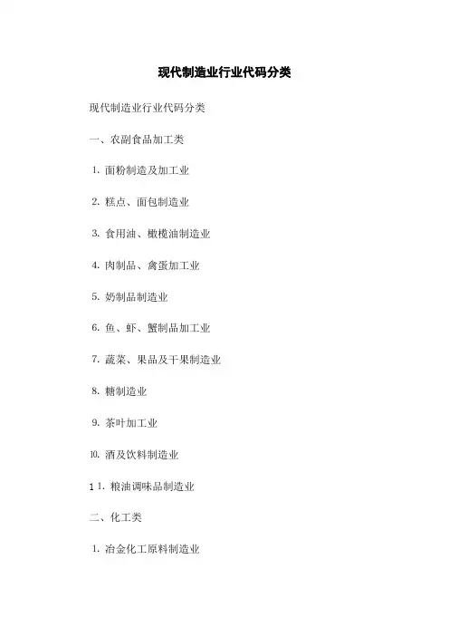 现代制造业行业代码分类