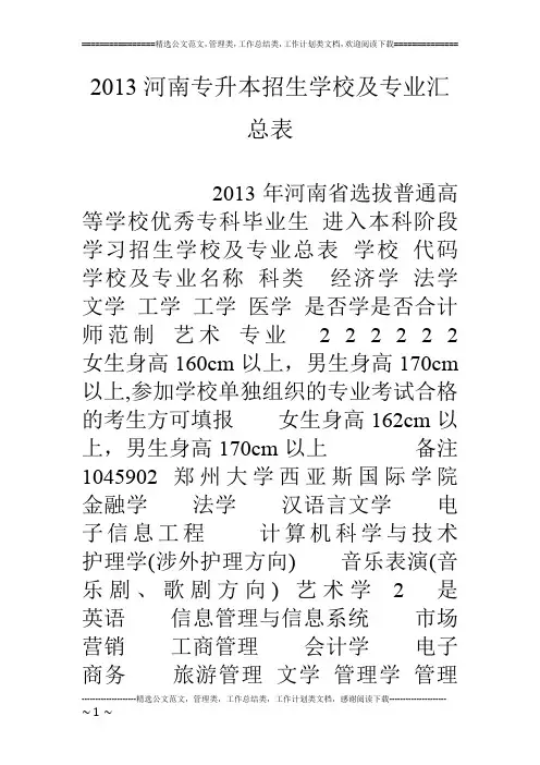 13河南专升本招生学校及专业汇总表