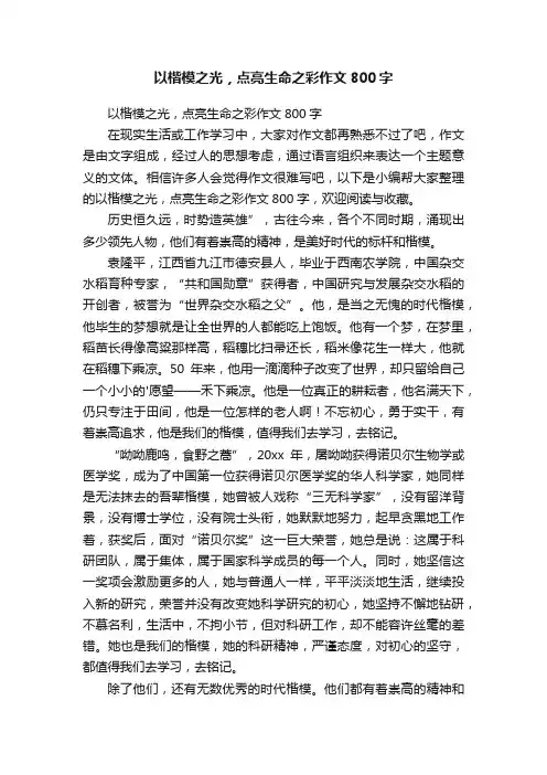 以楷模之光，点亮生命之彩作文800字