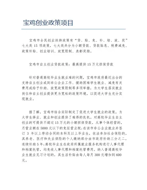 创业政策宝鸡创业政策项目