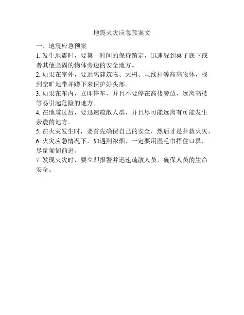 地震火灾应急预案文