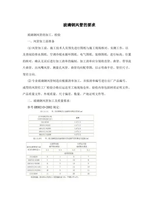 玻璃钢风管的要求