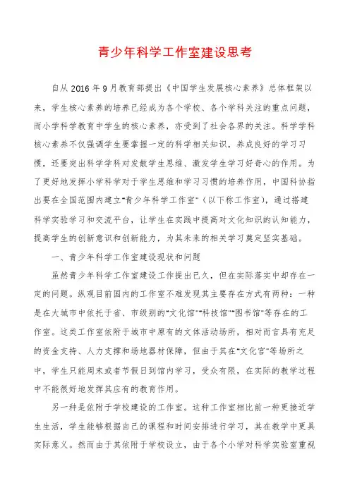 青少年科学工作室建设思考