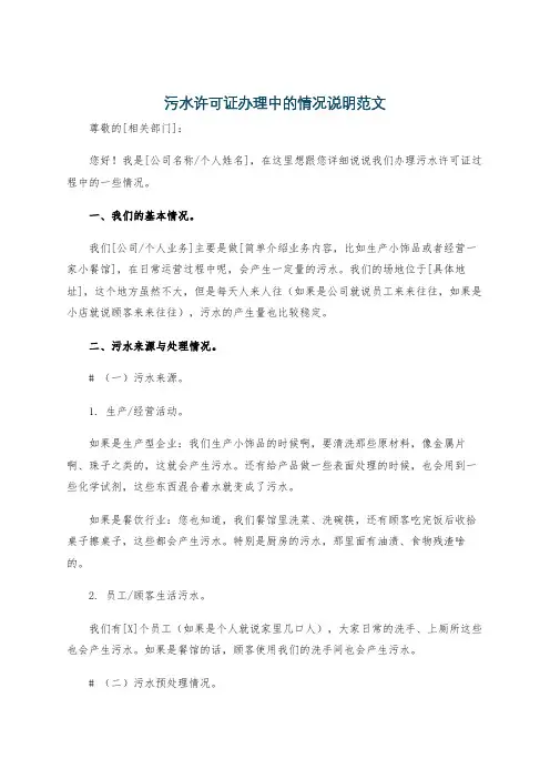 污水许可证办理中的情况说明范文