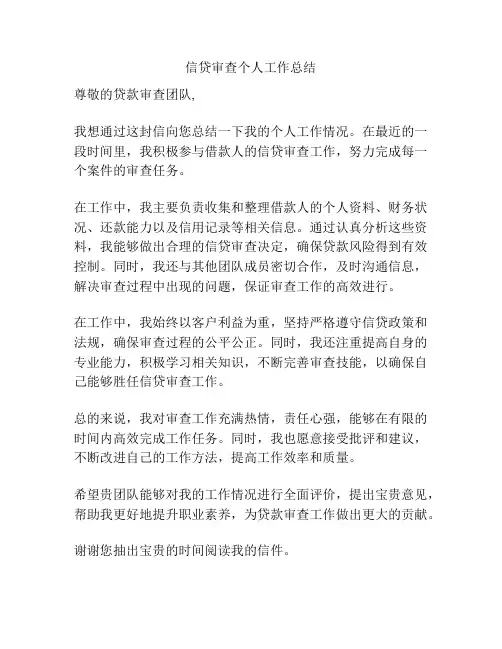 信贷审查个人工作总结