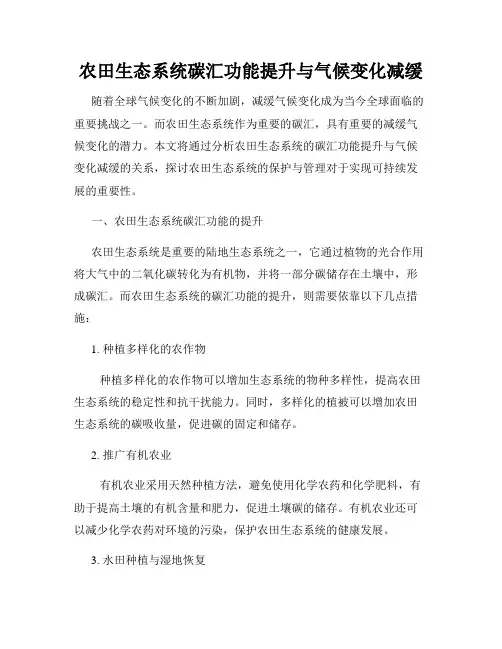 农田生态系统碳汇功能提升与气候变化减缓