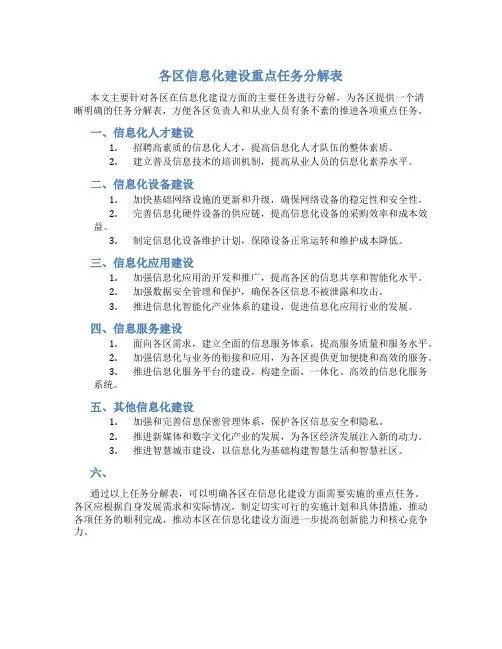 各区信息化建设重点任务分解表