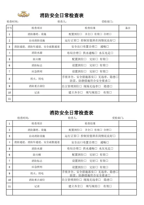 消防安全日常检查表