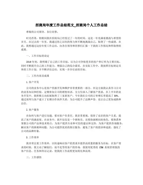 招商局年度工作总结范文_招商局个人工作总结
