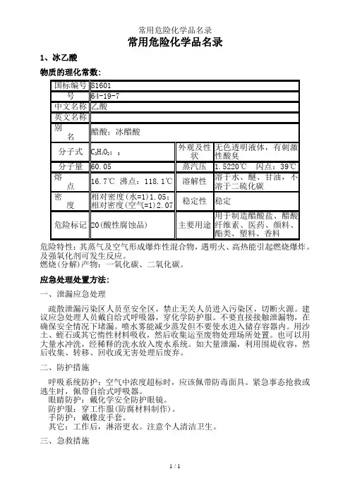 常用危险化学品名录
