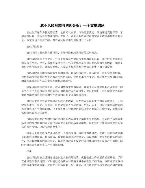 农业风险形态与诱因分析：一个文献综述