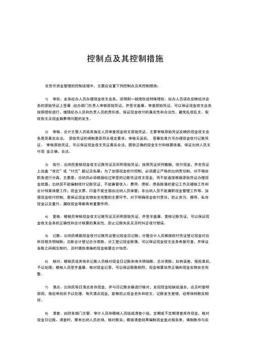 货币资金管理控制点及其控制措施