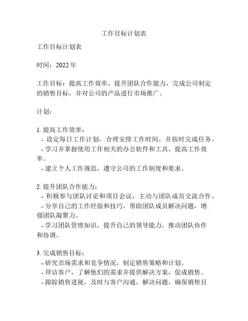 工作目标计划表