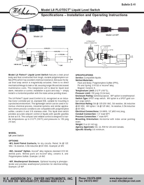 Model L8 Flotect 流动水平开关说明书