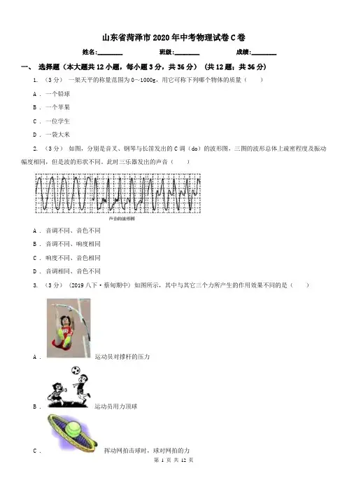 山东省菏泽市2020年中考物理试卷C卷