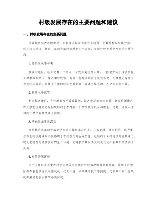 村级发展存在的主要问题和建议